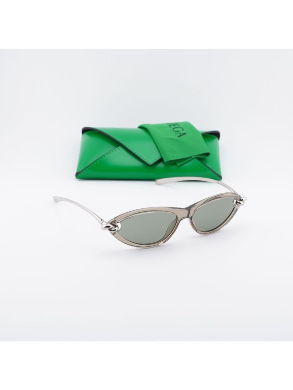 Bottega Veneta BV1390S 005 Cat Eye Sunglasses - Beige / Silver / Green - Picture 10 of 12